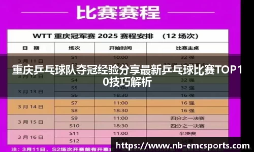 重庆乒乓球队夺冠经验分享最新乒乓球比赛TOP10技巧解析